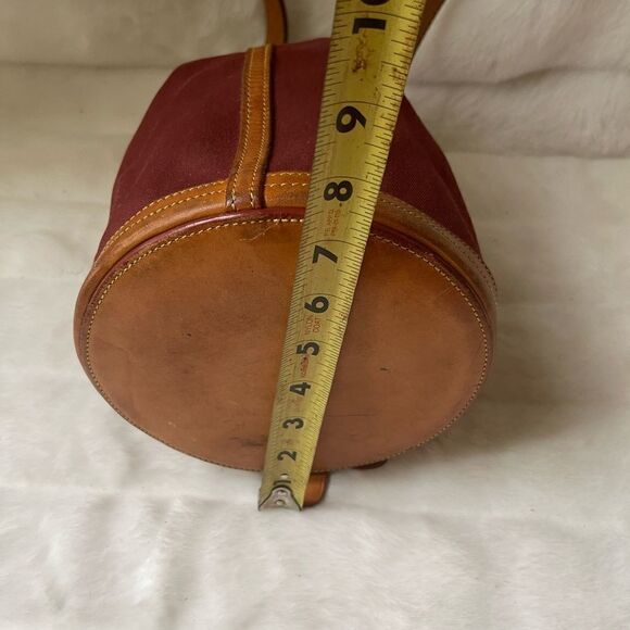 Vintage Dooney&Bourke.Burgundy canvas with brown leather drawstring buck… - Picture 9 of 16